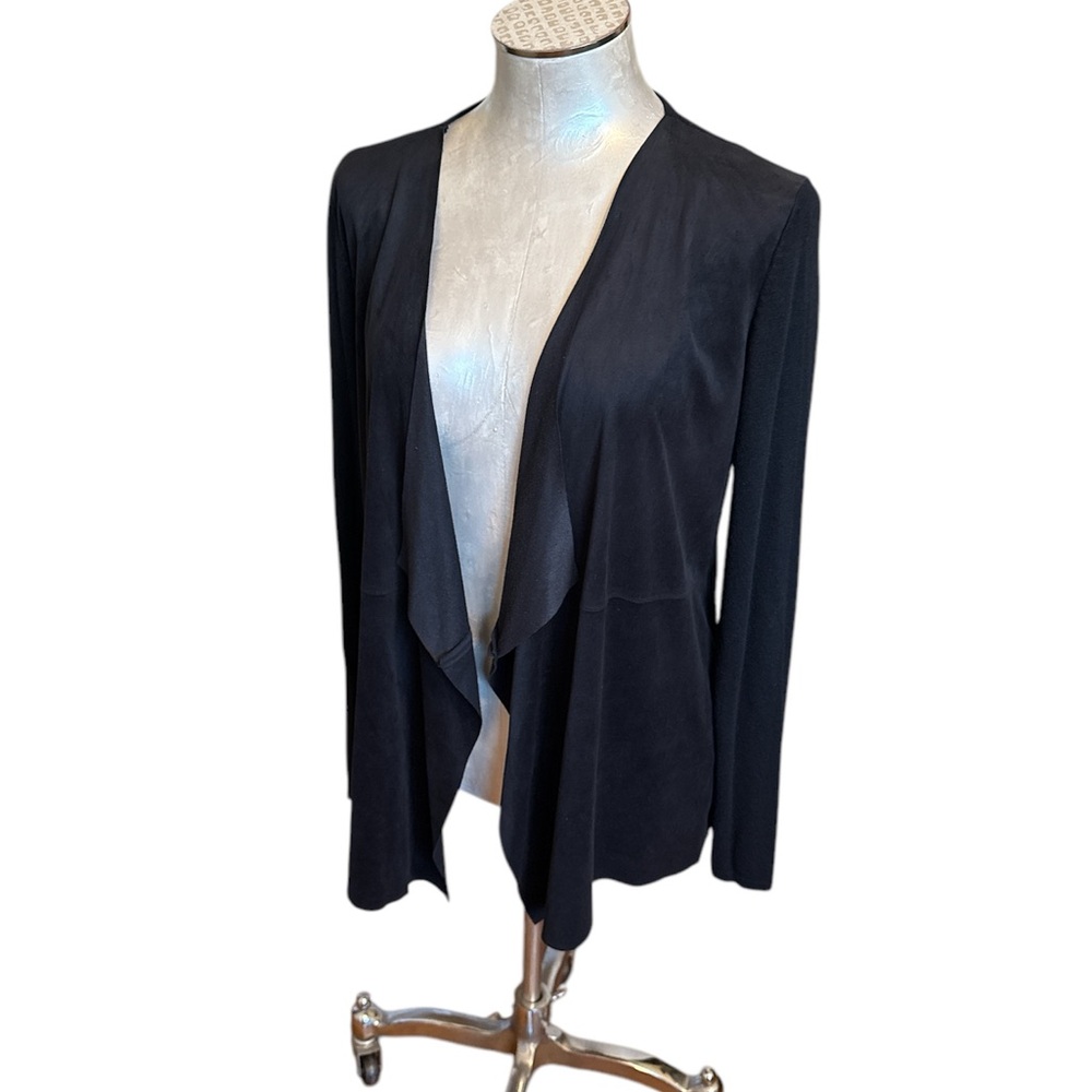 Dana Buchman Black Faux Suede Front Knit Cardigan Jacket Medium